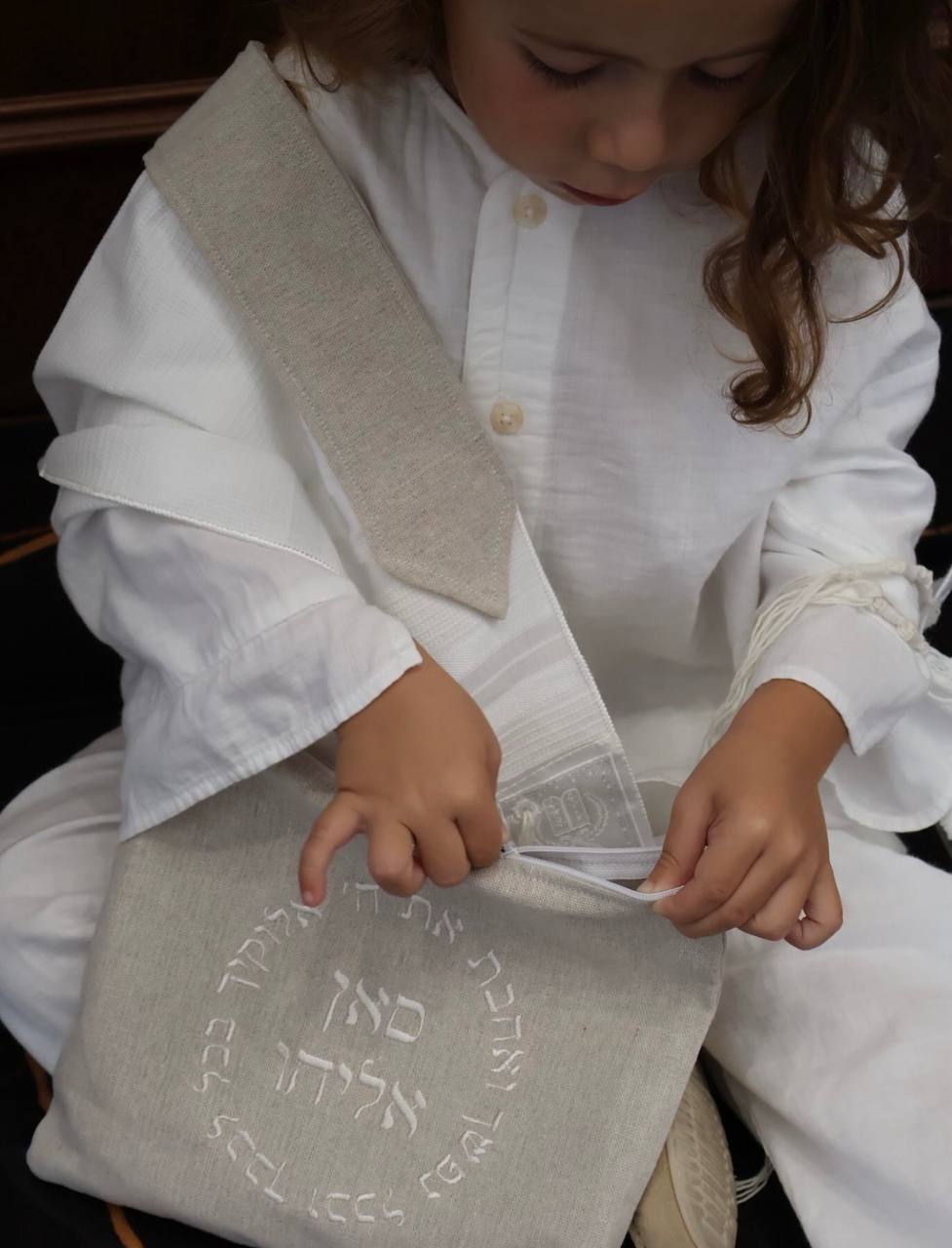 סט לחלאקה דגם פשתן טבעי גוון אבן